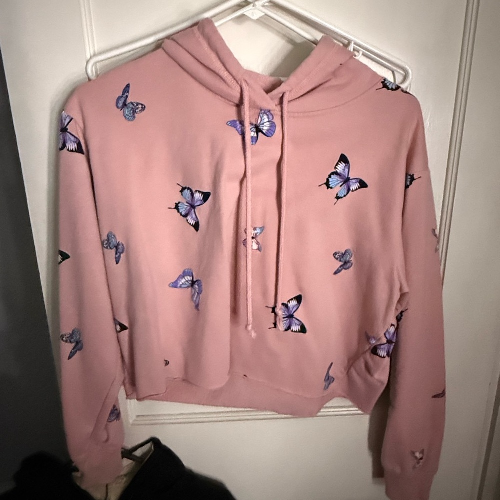 No Boundaries Pink Hoodie with Butterfly Design